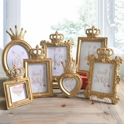Gold Crown Resin Picture Photo Frame Baroque Luxury Style Home Dรฉcor Gold Crown Photo Stand Tabletop Frame with Stand