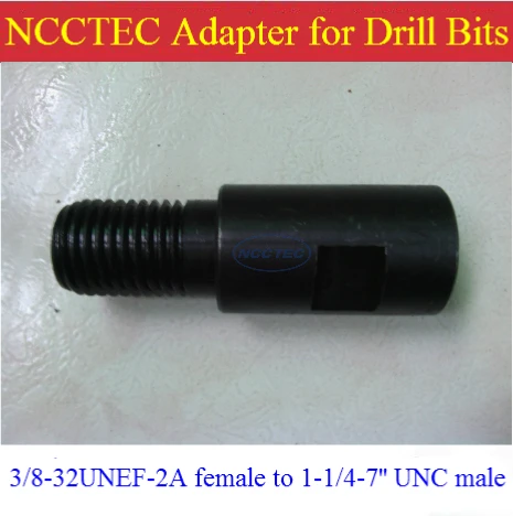 adapter connector 3/8-32UNEF-2A female transmit to 1-1/4-7'' UNC male for drill bits which has 1-1/4-7'' female thread