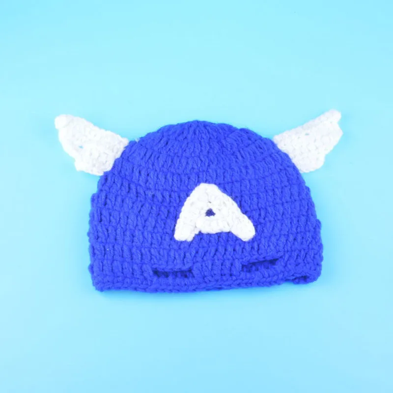 Crochet Pattern Captain America Newborn Photo Prop Outfit Knitted Baby Hat with Cape Handmade Infant Costume Set H231