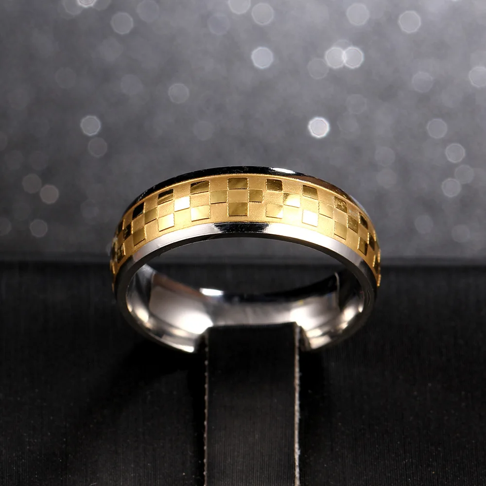 KNOCK Personalized Gold-color Wedding Bands Ring for Women Men Jewelry 6mm Stainless Steel Engagement Ring Anniversary Gift