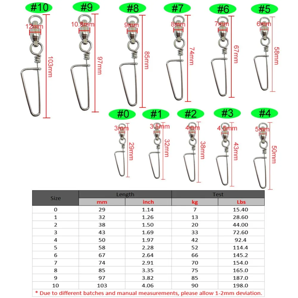 100/500/1000PCS Fishing Ball Bearing Swivel Coast Lock Snap Stainless Steel Saltwater Freshwater Fishing Swivel Snap