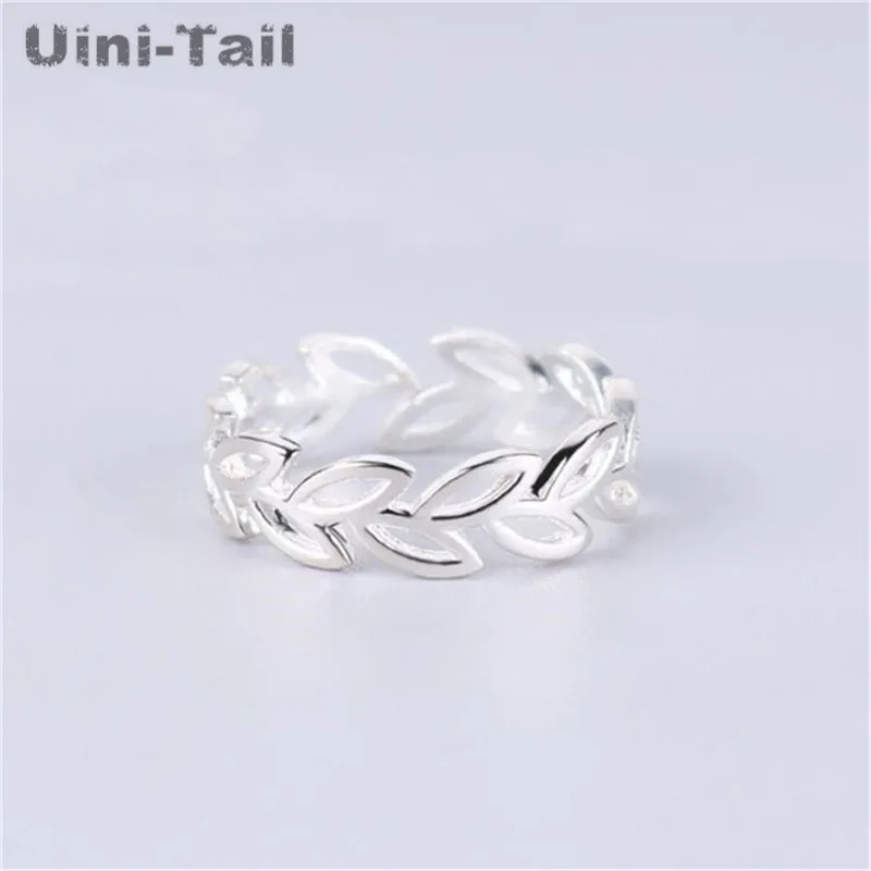 Uini-Tail Hot new 925 Tibetan silver fashion simple openwork leaf opening ring Fashion trend high quality factory direct sales