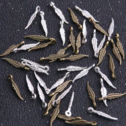 80PCS 2*16mm Two Color Vintage Metal Zinc Alloy Small Feather Charms Fit Jewelry Animal Pendant Charms Makings