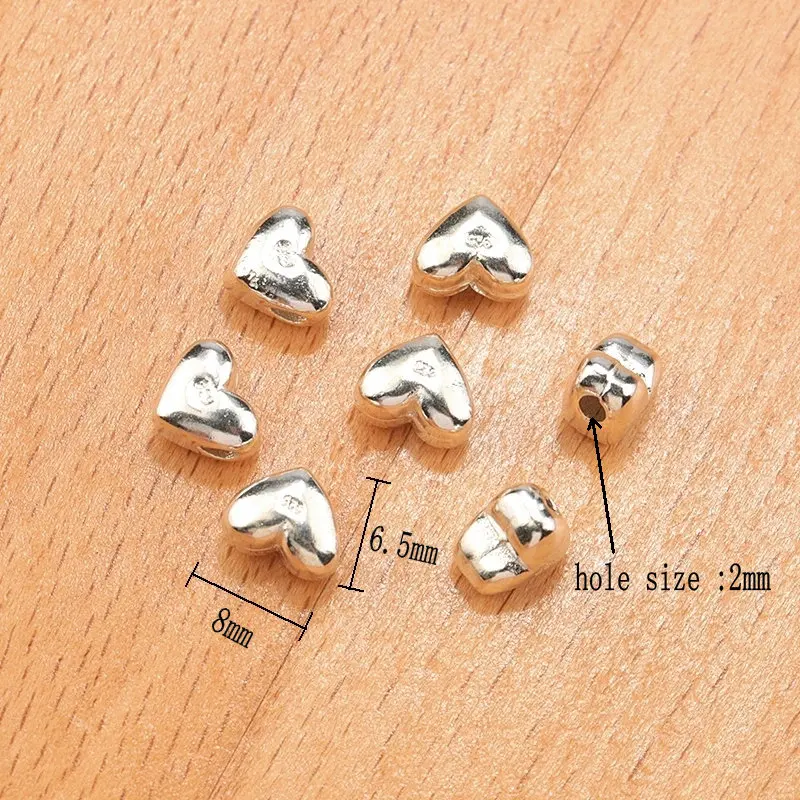 One Piece 925 Sterling Silver Heart Shape Spacer Beads Smooth Jewelry Beads for Silver Bracelet&Necklace Making Craft DIY