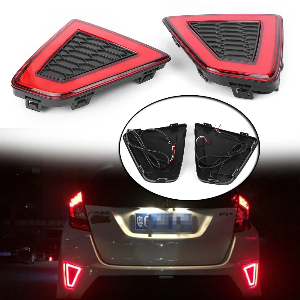 1Pair Car Rear Bumper Warning Lamps Fog Brake Tail Lights Red LED Taillight Lamp For Honda Jazz Fit 2014-2015