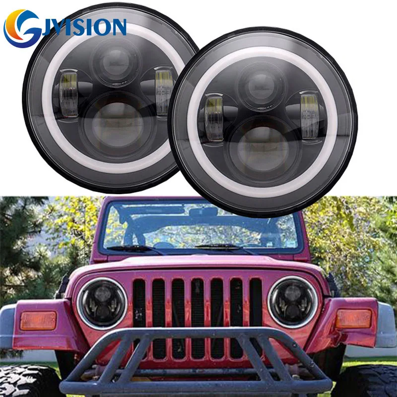 

For Jeep Wrangler JK Headamps 7 Inch 40W Halo Angel Eyes Auto Headlight Kit 12V 24V LED Headlamp For Hummer Lada Niva 4x4