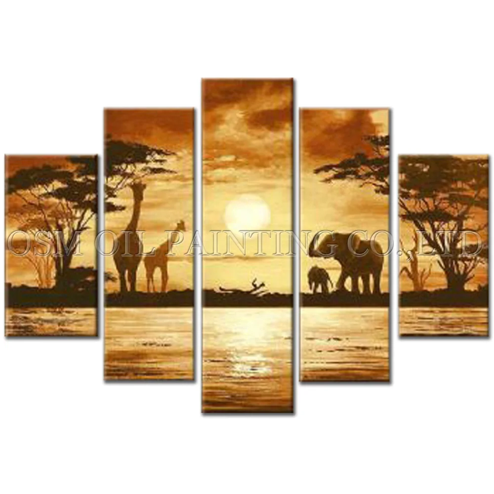 

Expert Artist Pure Hand painted High Quality Impression Landscape Oil Painting on Canvas Giraffe and Elephant Oil Painting