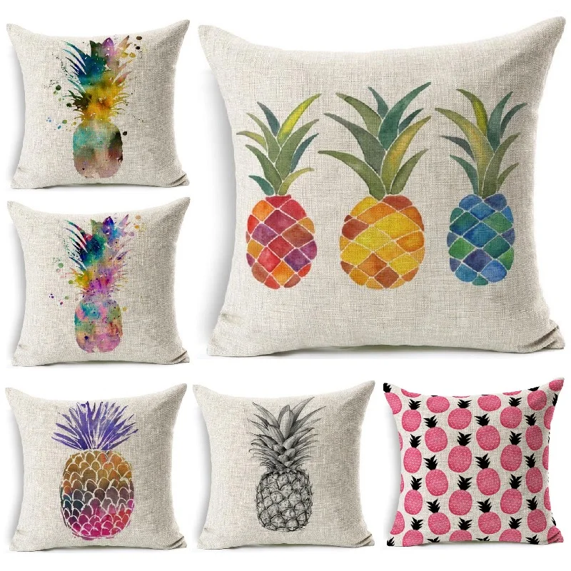 Pineapple Cushion Cover Ananas Printed Linen Pillow Cover Home Decoration Car Sofa Decorative Pillowcase Almofadas 45x45cm