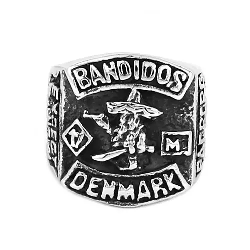 Denmark Bandidos Biker Ring Stainless Steel Jewelry Punk MC Club One Percent 1% Motor Biker Skull Men Ring Wholesale SWR0632