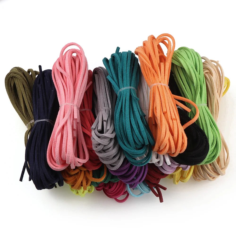 5 Meters 3mm Korea Artifical Suede Flat Leather Cord Lace String Strap Necklace Rope Bead Bracelet Finding 20 Colors