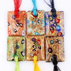 Wholesale 6pcs Murano Lampwork Glass Square Flower Pendant Beauty Necklaces For Women's Gift