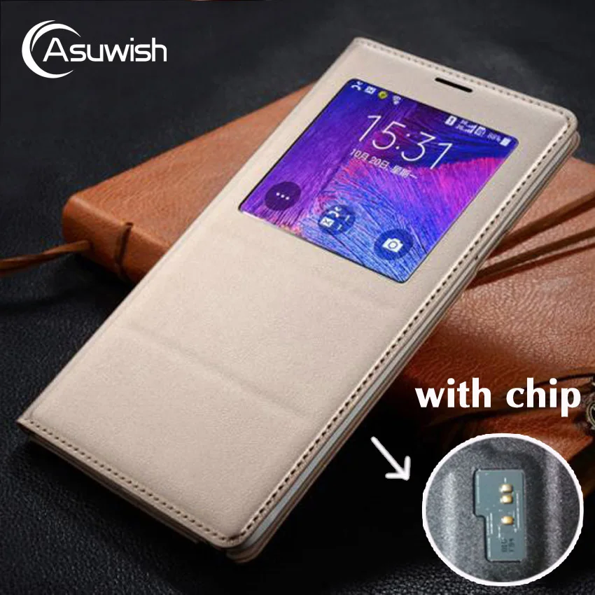 For Samsung Galaxy Note 4 Note4 Smart Case SM N910 N910F N910C N910H Leather Phone Case Shockproof Flip Cover With Original Chip