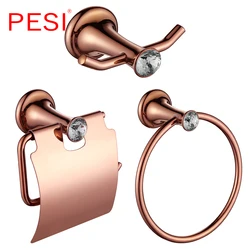 Solid Brass Bathroom Accessories Sets European Luxury Bathroom Hardware Set Retro Bathroom Products Rose Gold.