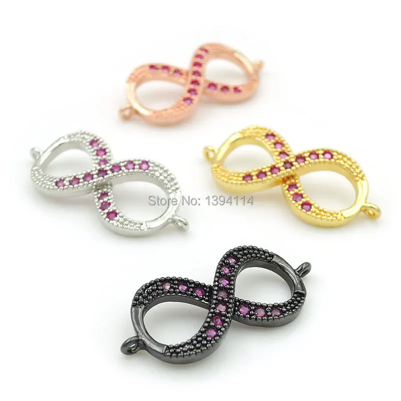 

24*10*2mm Micro Pave Red CZ Infinity Symbol Connector Fit For Women As DIY Bracelets Accessory