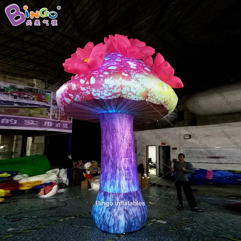 Giant Inflatable Lighting Mushroom For Event Stage Decoration Colorful Blow Up Mushroom With Flowers Plant Balloons Toys