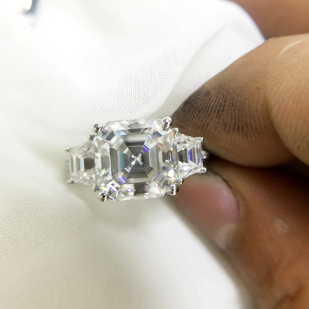 4.0 Carat Asscher Cut Moissanite Ring D Color Excellent Cut For Women Solid 14K White Gold With GRA Certificate