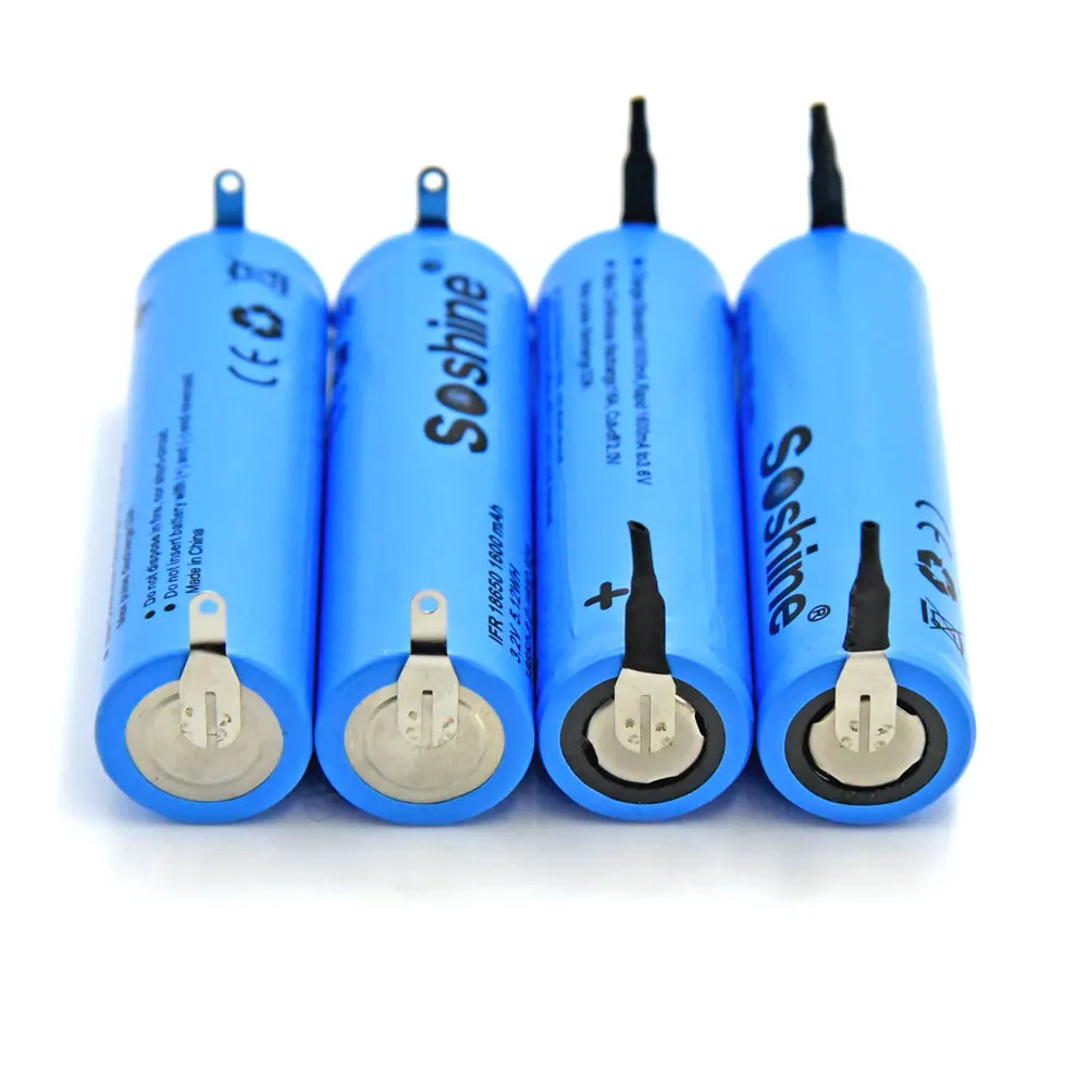 4pcs Soshine LiFePO4 18650 3.2V 1600mAh Rechargeable Battery with tab