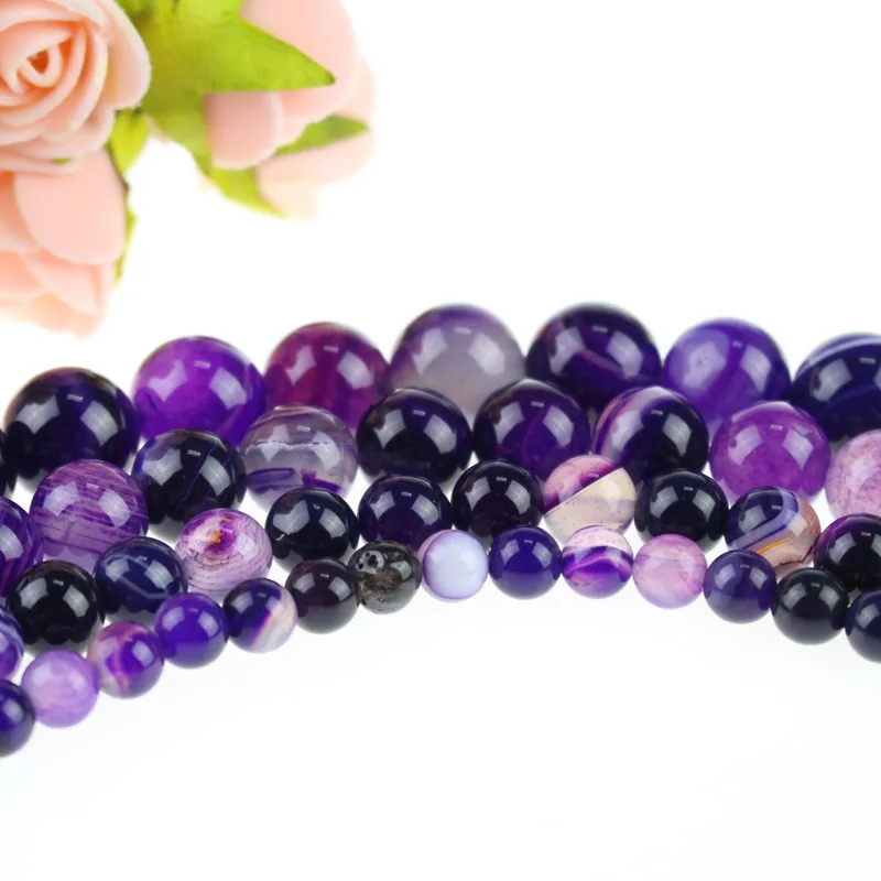 الجملة 6 8 10 12 مللي متر اللون الأرجواني العقيق الخرز الحجر الطبيعي الخرز DIY بها بنفسك فضفاض الخرز لصنع المجوهرات حبة ستراند