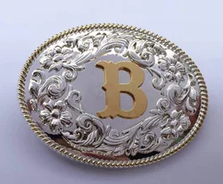 High Quality Oval Lace Golden Initial Letter Belt Buckle Silver With Gold Fashion Man Jeans Accessories For 4cm Wideth Belt