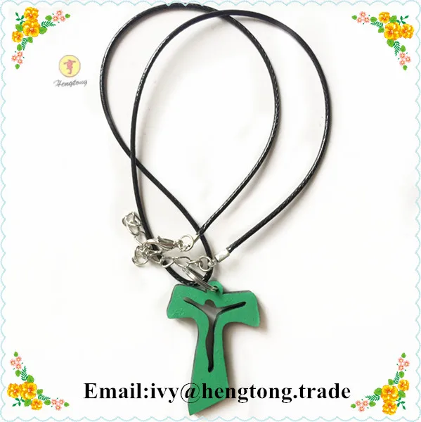 Wholesale wood rosary accessory, rosary cross pendant,small t shape cross, Africa mini Anka cross pendant necklace with wax cord