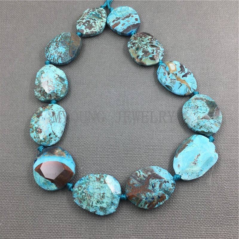 Oval FacetedBlue Ocean Jaspers Slab Slice Beads, Nature Stone Sediment Jaspers Pendant Beads For DIY Jewelry MY1117