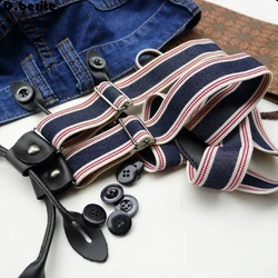 Mens Navy Red Striped Braces Unisex Adjustable Six Button Holes Suspenders Adult Belt Strap Braces For Wedding Party BDXJ307