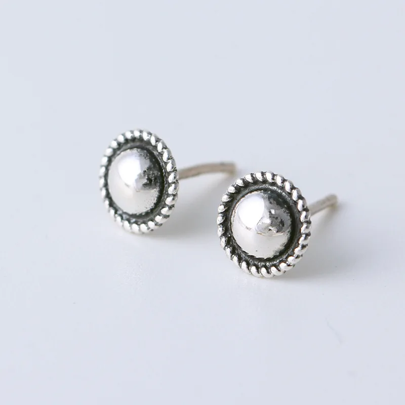 925 sterling silver Glossy Mirror surface earrings silver vintage do old wild round glossy stud earrings for women 925 jewelry