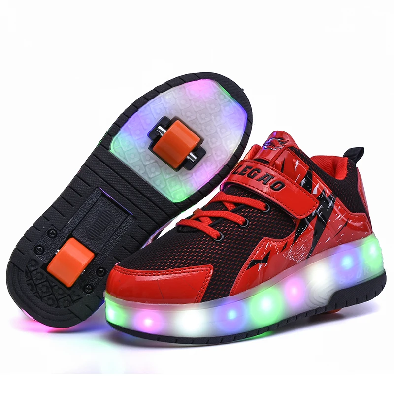 Children LED Shoes With Two Wheels USB Charging Boys & Girls Sports Casual Roller Skates Fashion Kids Sneakers Eur Size 28-41