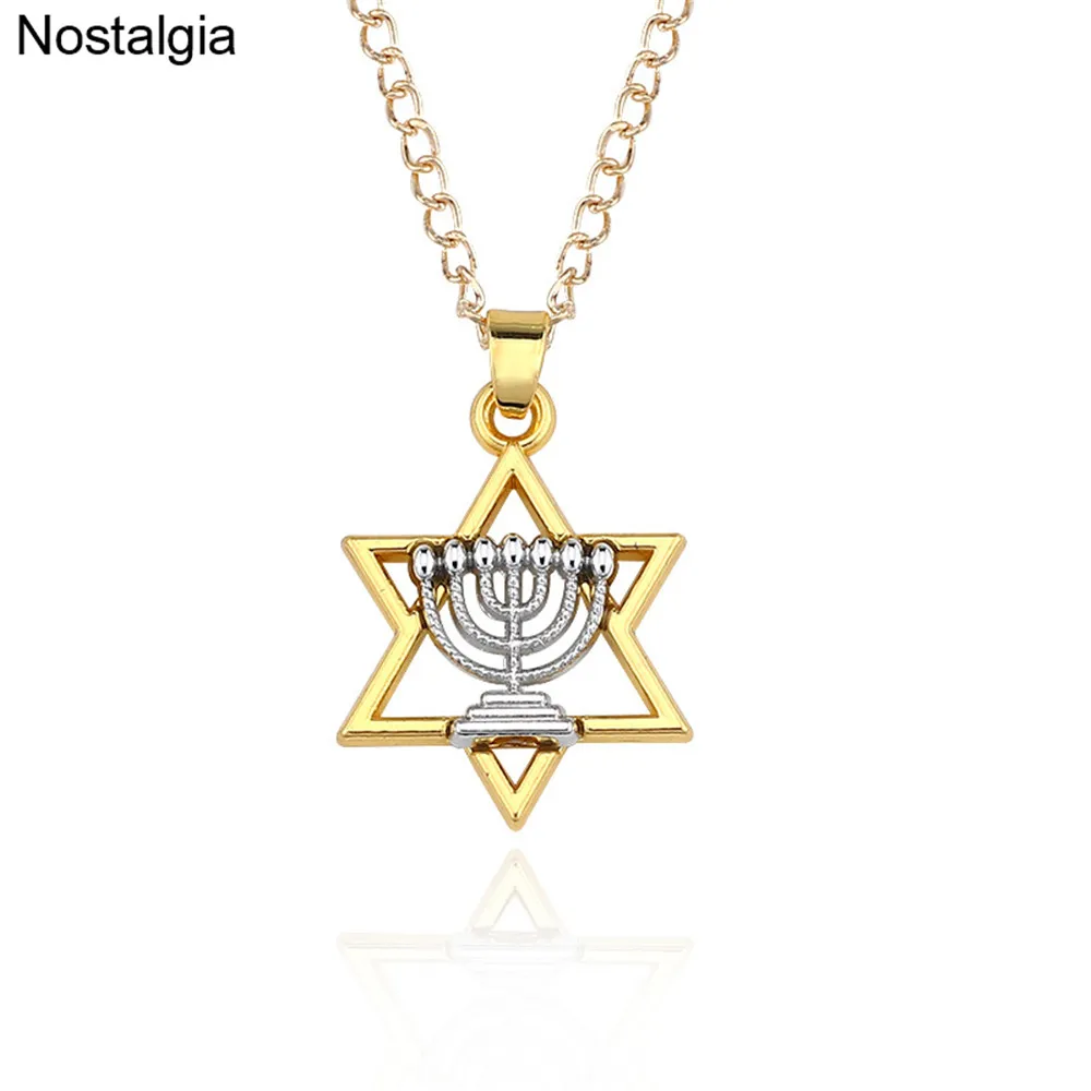 Nostalgia Religious Menorah And Star Of David Jewish Jewelry Magen Necklace Judaica Hebrew Israel Faith Lamp Hanukkah Pendant