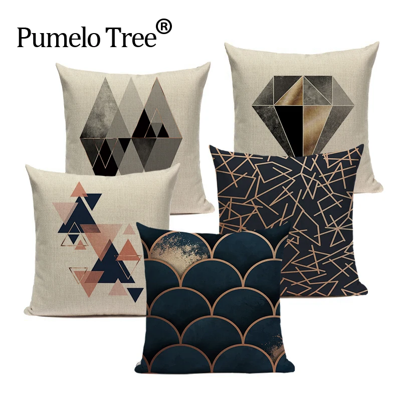 

Geometric Black Blue Cushion Cover Stripe Textile Decor Throw Pillows Covers 45Cmx45Cm Square Sofa Bed Throw Pillow Cover