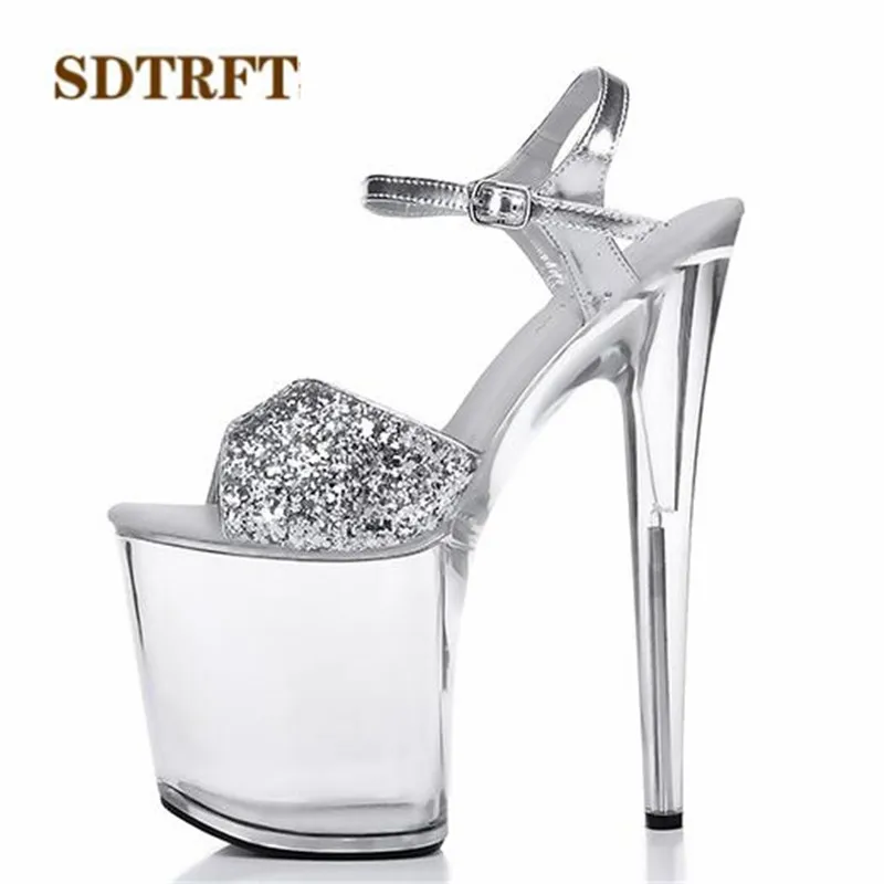 SDTRFT:34-46 Fashion Crossdresser Buckle Sandals 20cm thin heels shoes platform paint leather Crossdresser SM shoes woman pumps