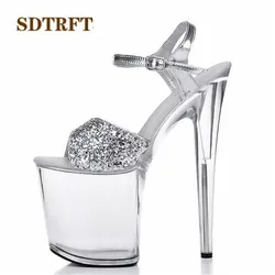 SDTRFT: 34-46 di modo Crossdresser Fibbia Sandali 20 centimetri tacchi sottili scarpe piattaforma in pelle di vernice Crossdresser SM scarpe donna pompe