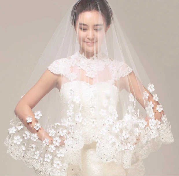 Pretty 2015 new complex Gulei Si petals veil wedding dress accessories Ruansha milky white fairy temperament customized length