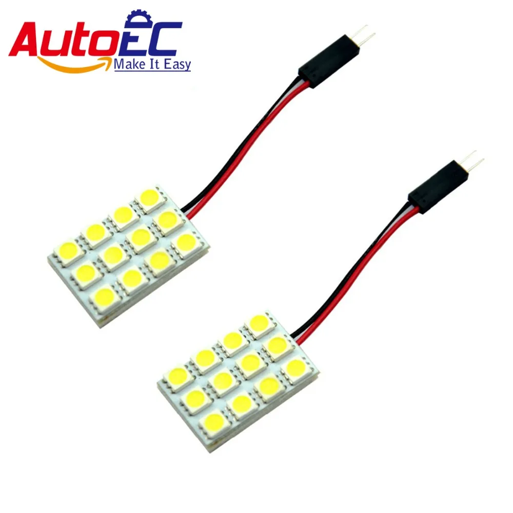 

AutoEC Dome led 12 SMD 5050 Car Interior Roof Reading Panel light lamp 12V white blue with Festoon T10 Ba9s 100X #LL09