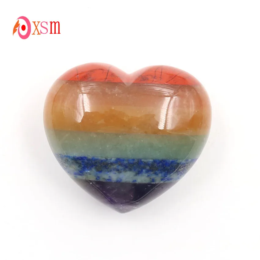 xinshangmie Natural Stone Hearts Shaped Crystal Palm Stone Carved Love Reiki Healing Craft for Wedding Decor Ornament 1Pcs