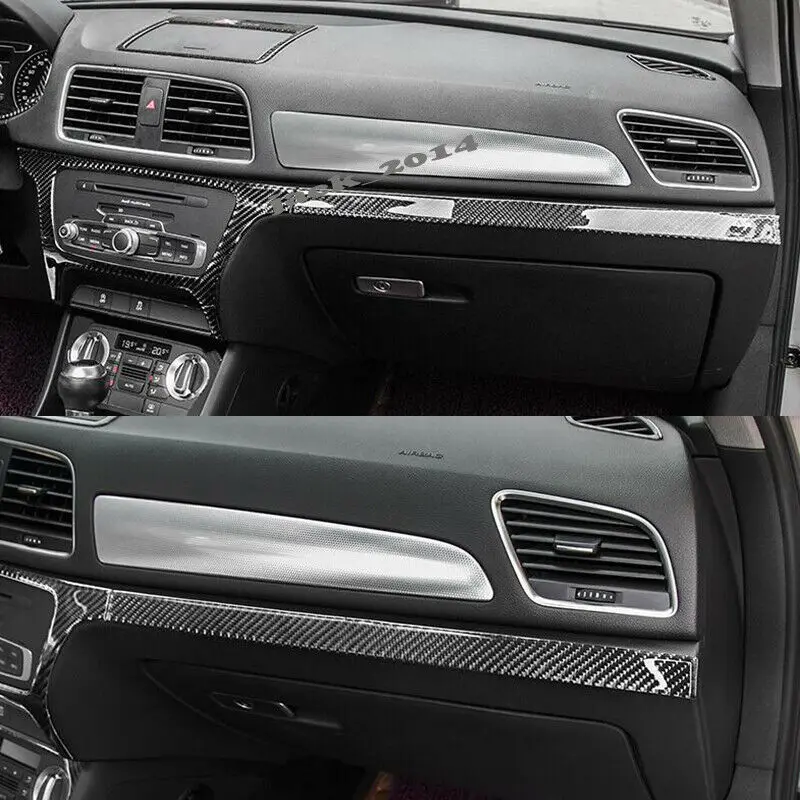 Real Carbon Fiber Central Frame+Co-pilot Stripe Cover Trim For Audi Q3 2013-2017