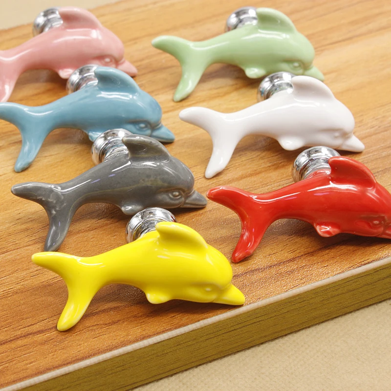 LCH 28x60MM Colored Dolphin Shaped Ceramic Knobs Porcelain KNOB for Kids/ Children Cabinets Cupboard Knobs