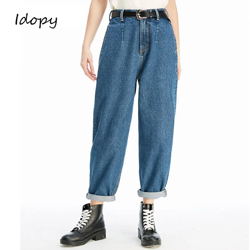 

Idopy Womens Casual Vintage Washed Blue Jeans Female Loose Fit Jeans Plus Size Joggers Denim Pants For Women