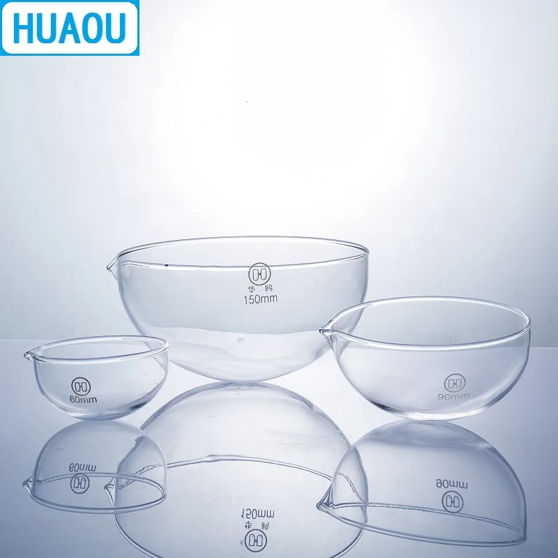 HUAOU 150 มม.ระเหยจานรอบด้านล่าง Spout Borosilicate 3.3 แก้วห้องปฏิบัติการเคมีอุปกรณ์