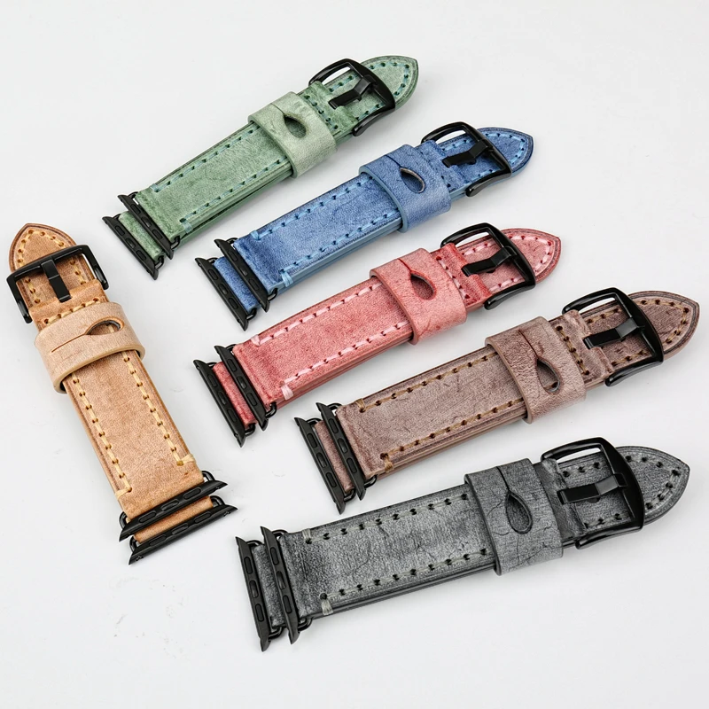 Quality Vintage Bridle Leather Strap For Apple Watch Band 45mm 41mm 44mm 40mm 42mm 38mm Series 7 6 SE 5 4 3 iWatch Bracelet