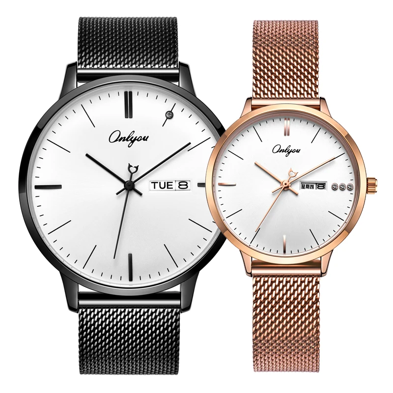 Men's watch ultra-thin fashion Korean woman watch quartz watch waterproof couple watch with steel belt