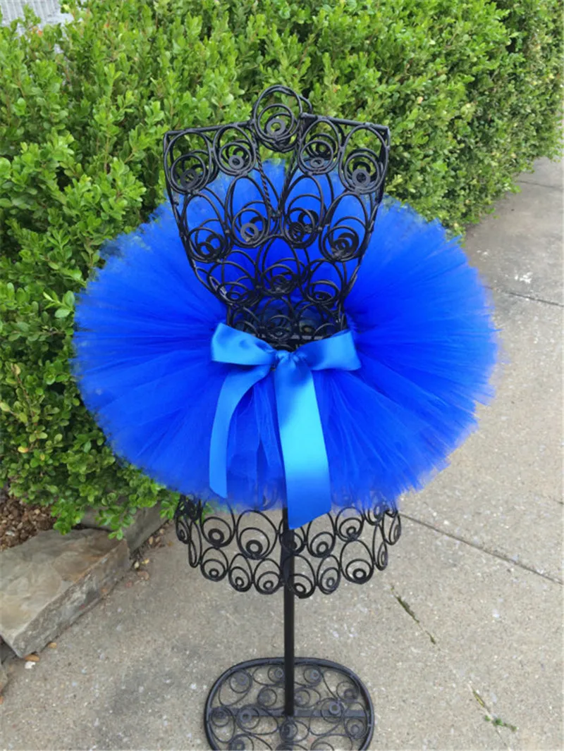 Cute Girls Royal Blue Tutu Skirts Baby Fluffy Tulle Dance Pettiskirts Tutus with Big Ribbon Bow Kids Party Costume Skirts Cloth