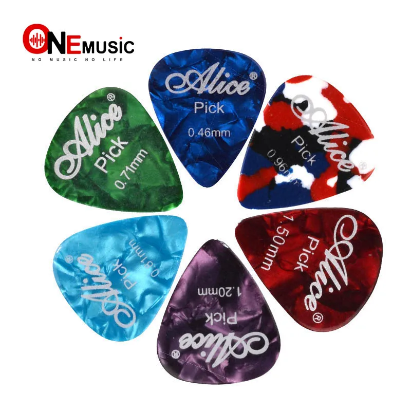 100pcs Alice Cellouid Guitar Pick Standard Shape Plectrums 0.46/0.71/0.81/0.96/1.2/1.5MM Mixed Colour Guitar Parts