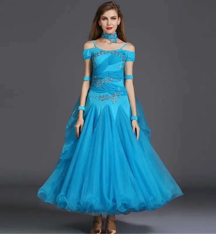 red blue ballroom dance competition dresses waltz dance dress hb183 luminous costumes standard ballroom dress foxtrot