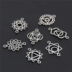 21pcs   7 Chakra Silver Color Zinc Alloy Mandala Yoga Charm Connector OM Pendant Fit Handmade Jewelry