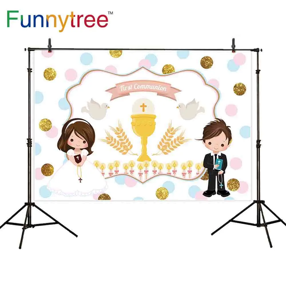 Фотофон Funnytree для причастия с мультяшным голубем для детей, фон в горошек для фотосъемки