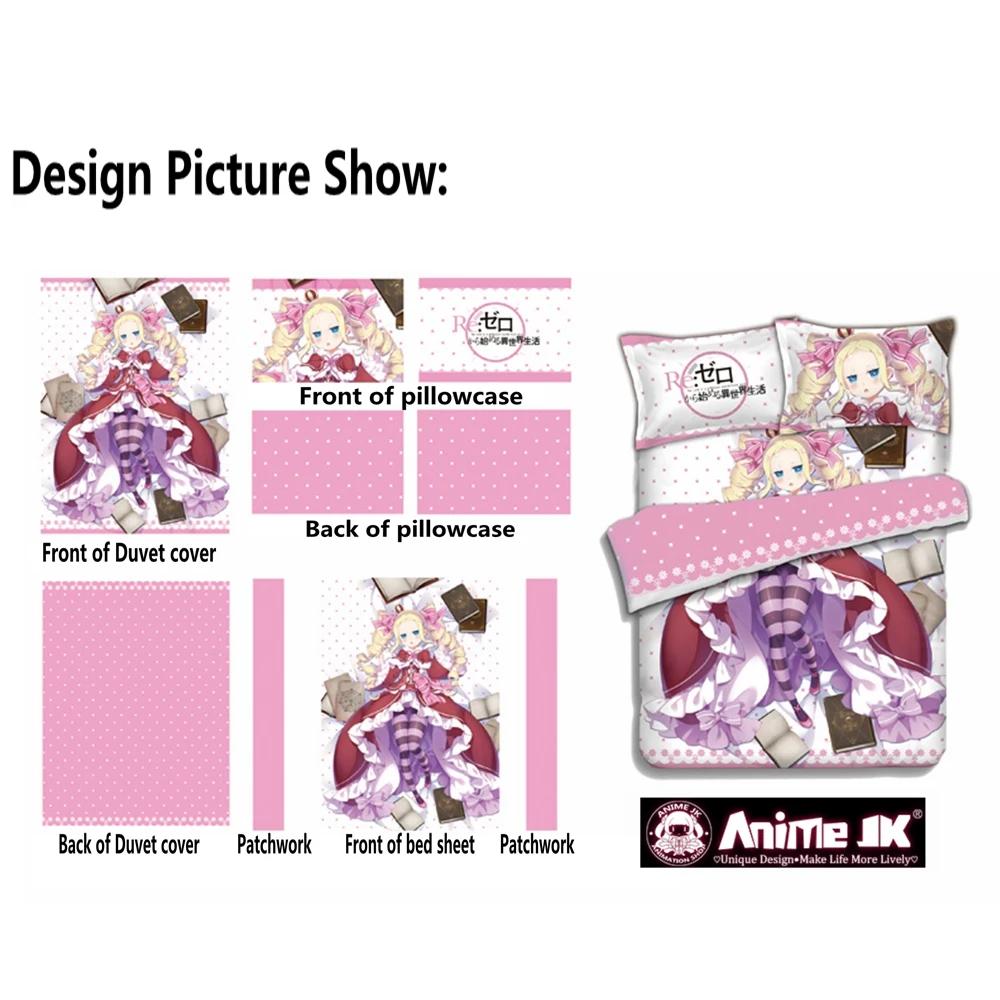 

Anime Re:Zero kara Hajimeru Isekai Seikatsu Beatrice Cosplay Comforter Set Bed Flat Sheet Quilt Cover Pillowcase Bedding Sets