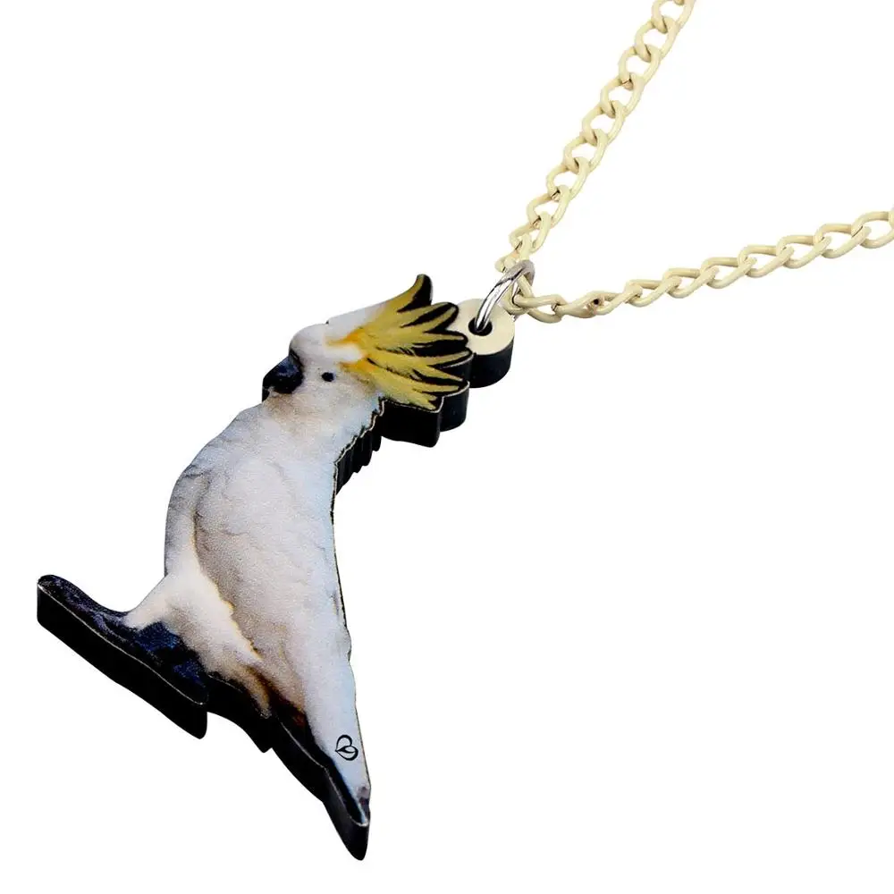 Bonsny Acrylic White Sulphur-crested Cockatoo Pendant Necklace Chain Choker Fashion Pet Jewelry For Women Girls Charms Lots Gift