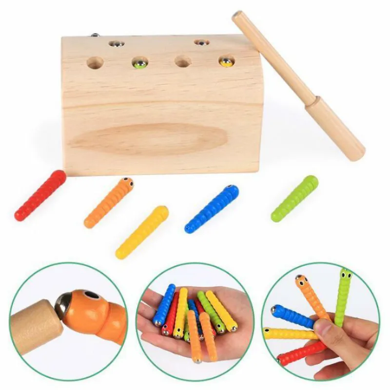 Giocattoli di legno cattura il gioco del verme giochi magnetici blocchi di legno bambini giocattoli educativi per l'apprendimento precoce per bambini ragazzi e ragazze