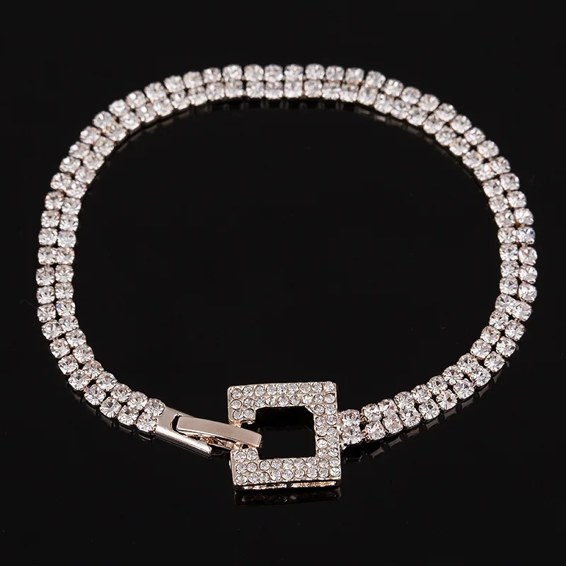 Rose gold Classic Crystal Pave Link Bracelet Bangle Fashion Full Rhinestone Jewelry for Women Free Shipping B040